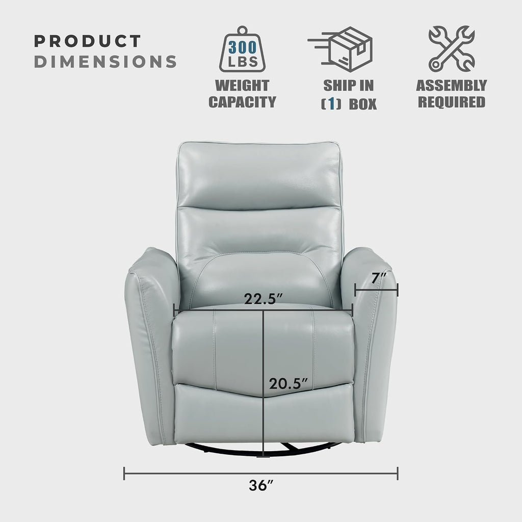 Lexicon Swivel Glider Reclining Chair, Top Grain Leather Match Manual Recliner, Comfy Nursery Glider Recliner, Swivel Reclining Chair for Living Room/Office/Bedroom/Apartment, Aqua