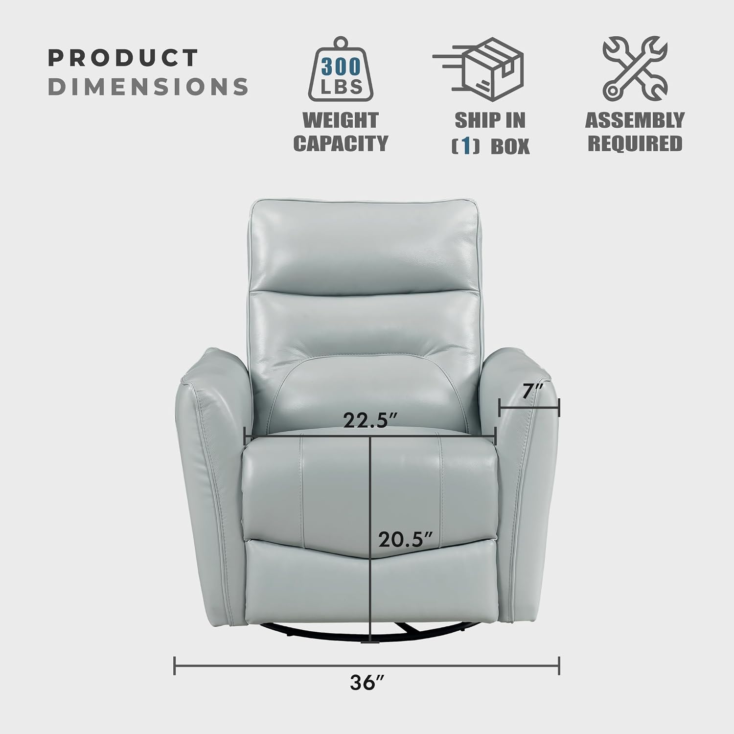 Lexicon Swivel Glider Reclining Chair, Top Grain Leather Match Manual Recliner, Comfy Nursery Glider Recliner, Swivel Reclining Chair for Living Room/Office/Bedroom/Apartment, Aqua