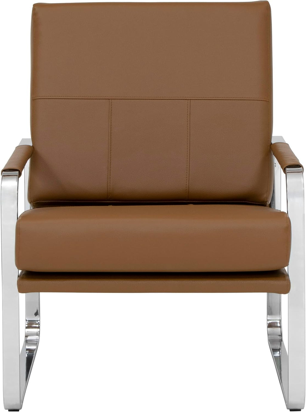 Studio Designs Home Allure Modern Accent Chair in Blended Leather, Chrome/Caramel