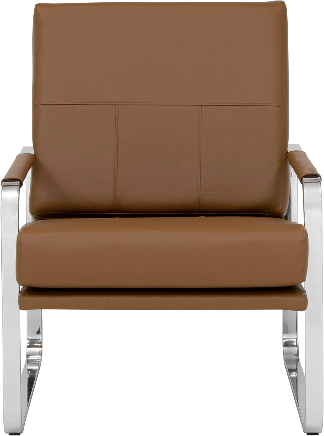 Studio Designs Home Allure Modern Accent Chair in Blended Leather, Chrome/Caramel