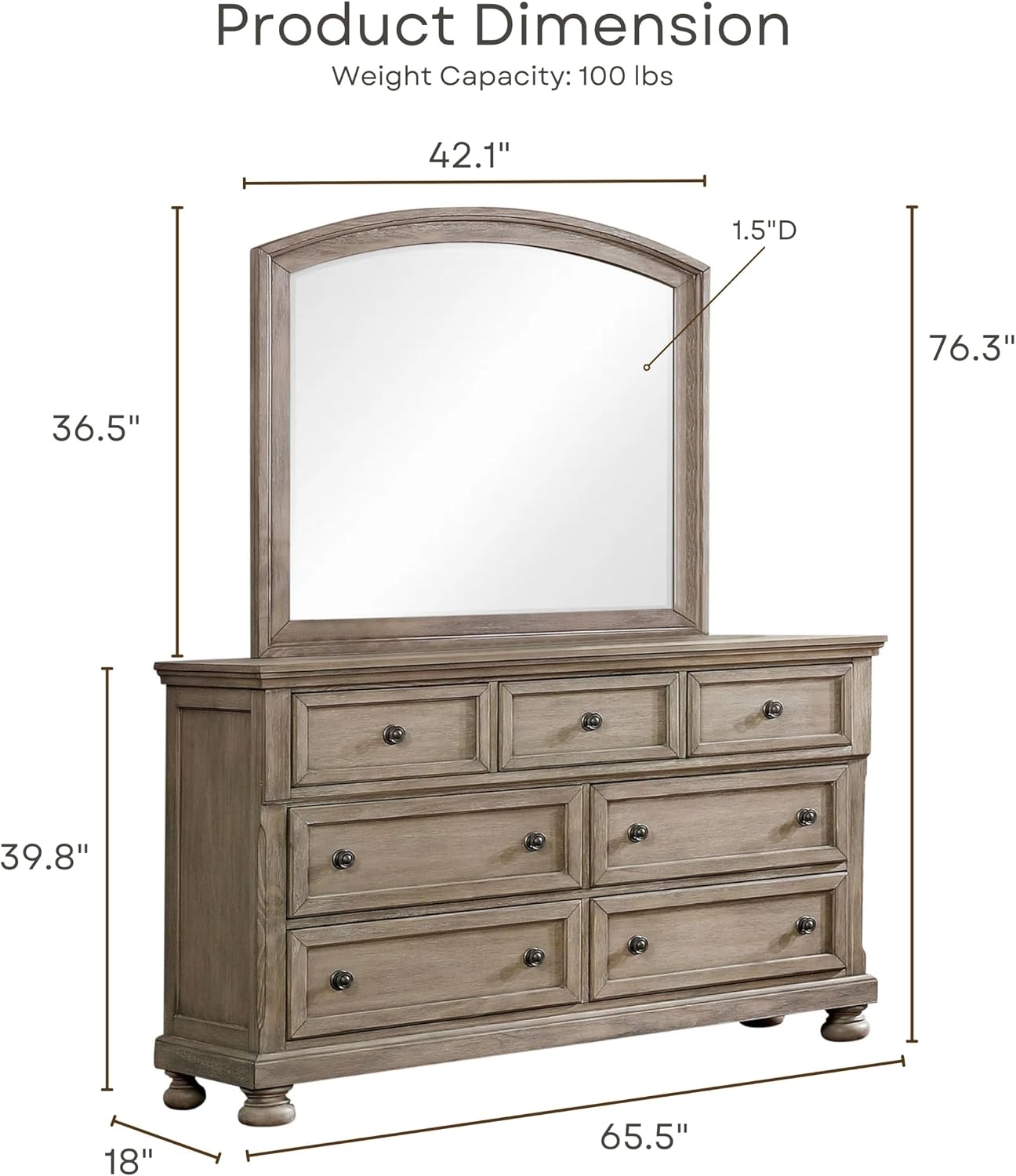 HOMES: Inside + Out Dery Rustic 7-Drawer Wood Dresser and Mirror, Gray