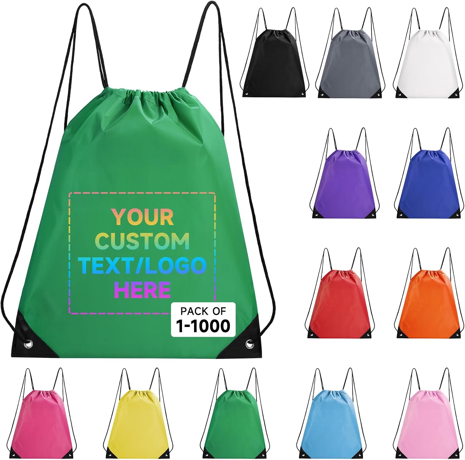 Custom Drawstring Backpack bags 10/50/100/500Pack, Promotional Items With Your Logo, Bulk Personalized Draw String Back Bag for Travelling, Gym and for Everyday Use