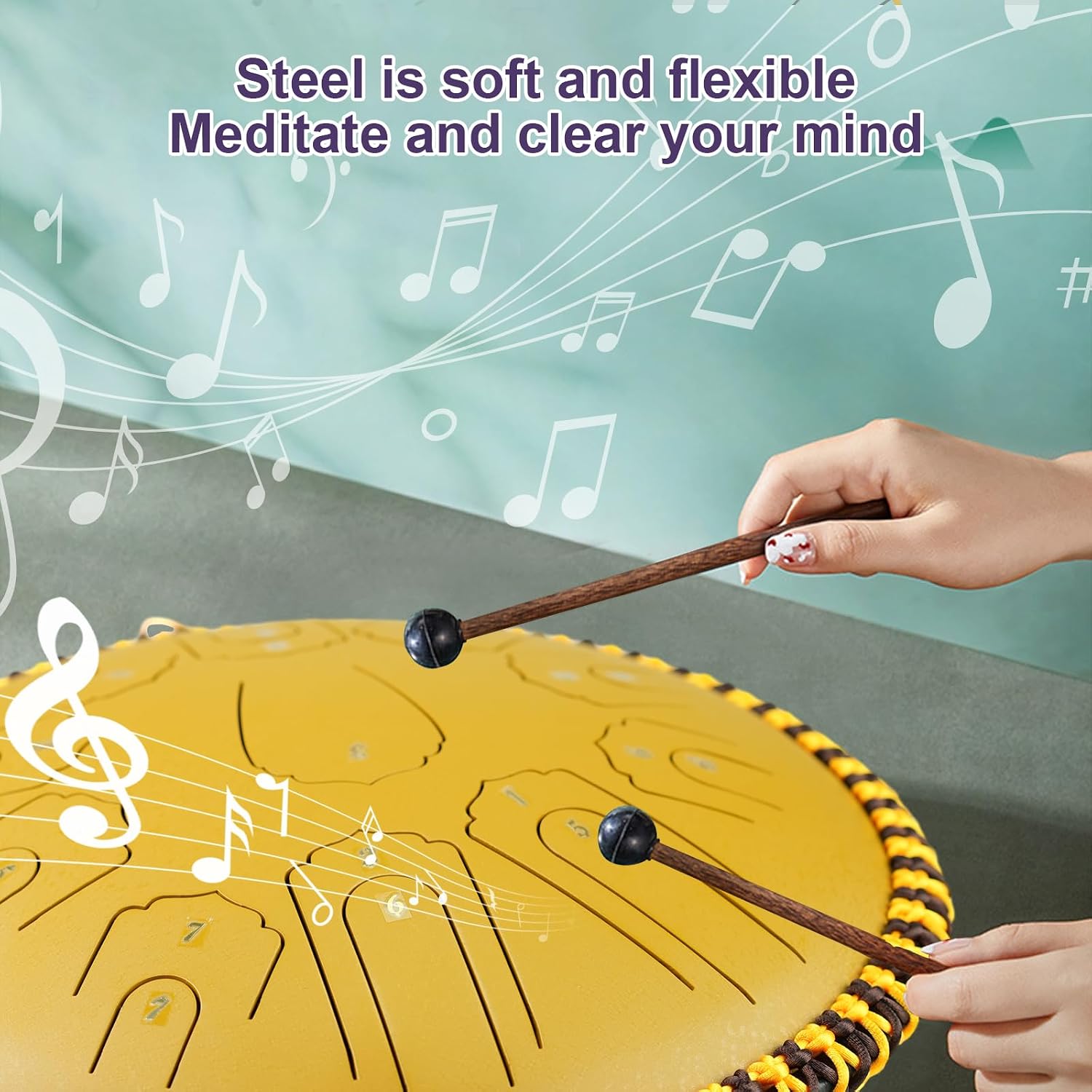 Generic Steel Tongue Drum 15 Inch 21 Notes - C Major Handpan Drum with Drum Mallets for Meditation Yoga Beginners Majors Family Friends Handpan Drum（Gold）