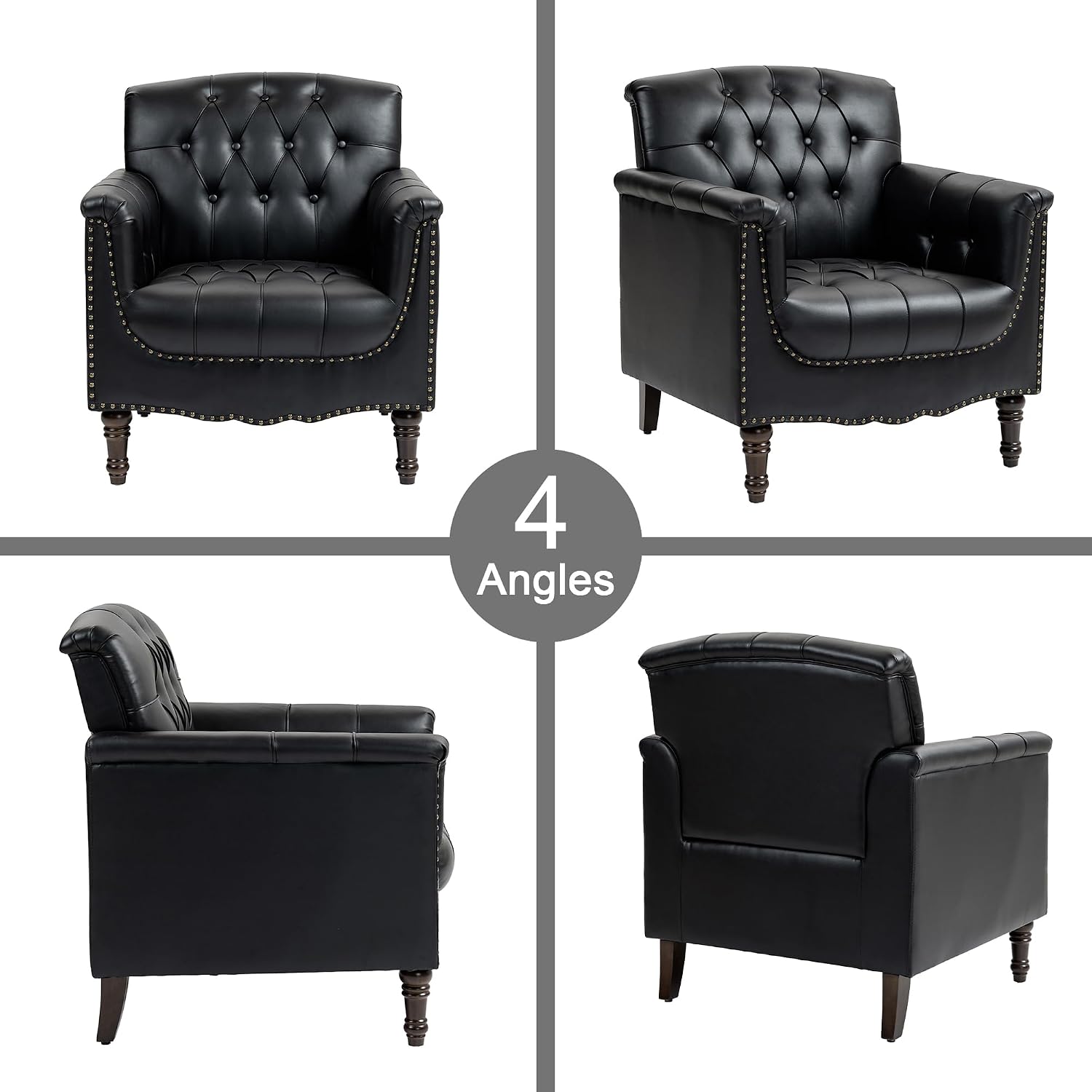 Lumibee Faux Leather Armchairs, Contemporary Accent Chairs Set of 2 with Nailhead Trims & Wood Legs for Living Room, Upholstered Comfy Arm Chairs for Office,Bedroom-Black