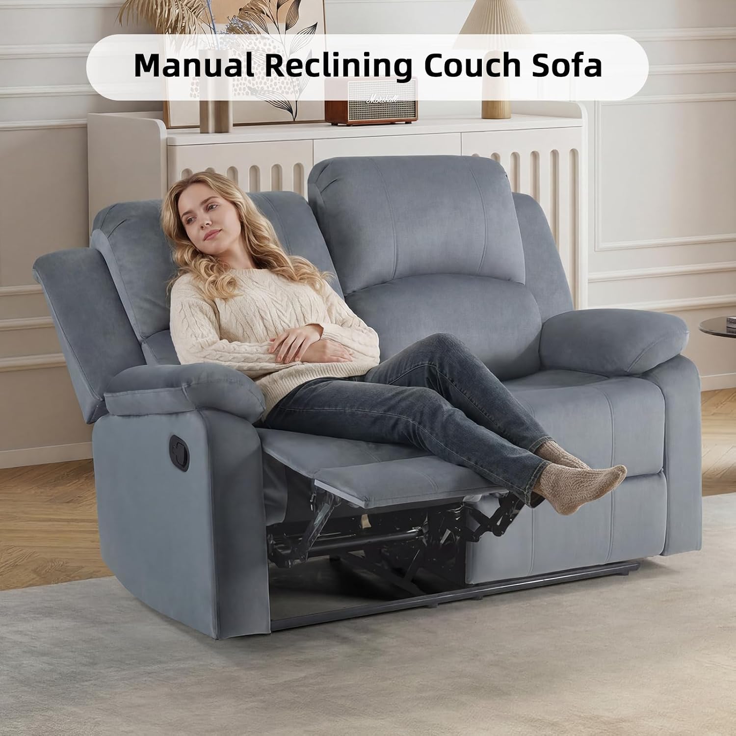 CANMOV Manual Recliner Sofa Set,Reclining Couch Furniture Set for Living Room, Includes 2 Recliner Chair and 1 Loveseat for Home Theater and Office, Grey