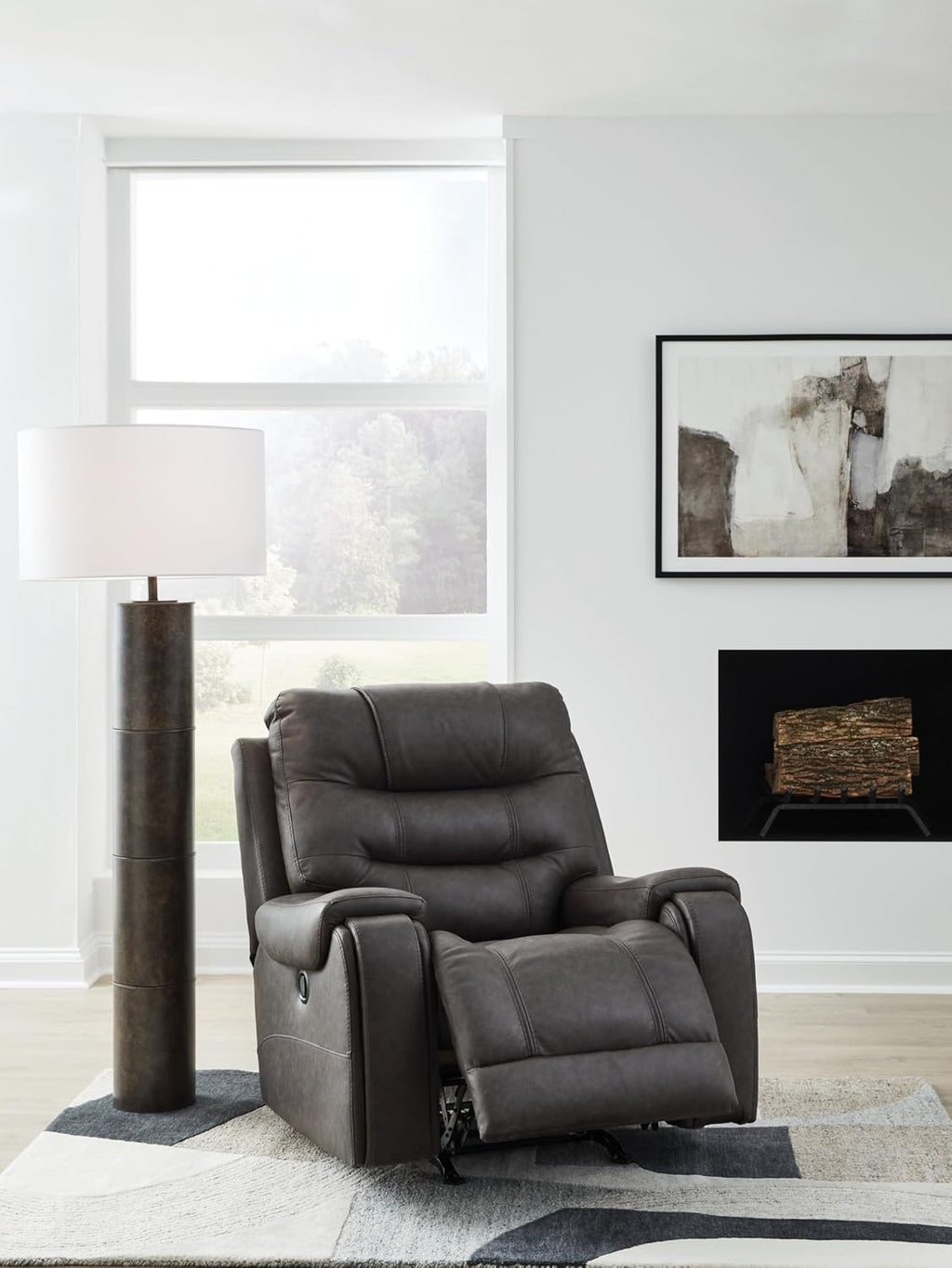Signature Design by Ashley MakingMoves Rocker Recliner, Faux Leather Oversized Recliner Chair, No Assembly Required, with Pop-Out Cup Holders for Living Rooms, Smoke, 40' W