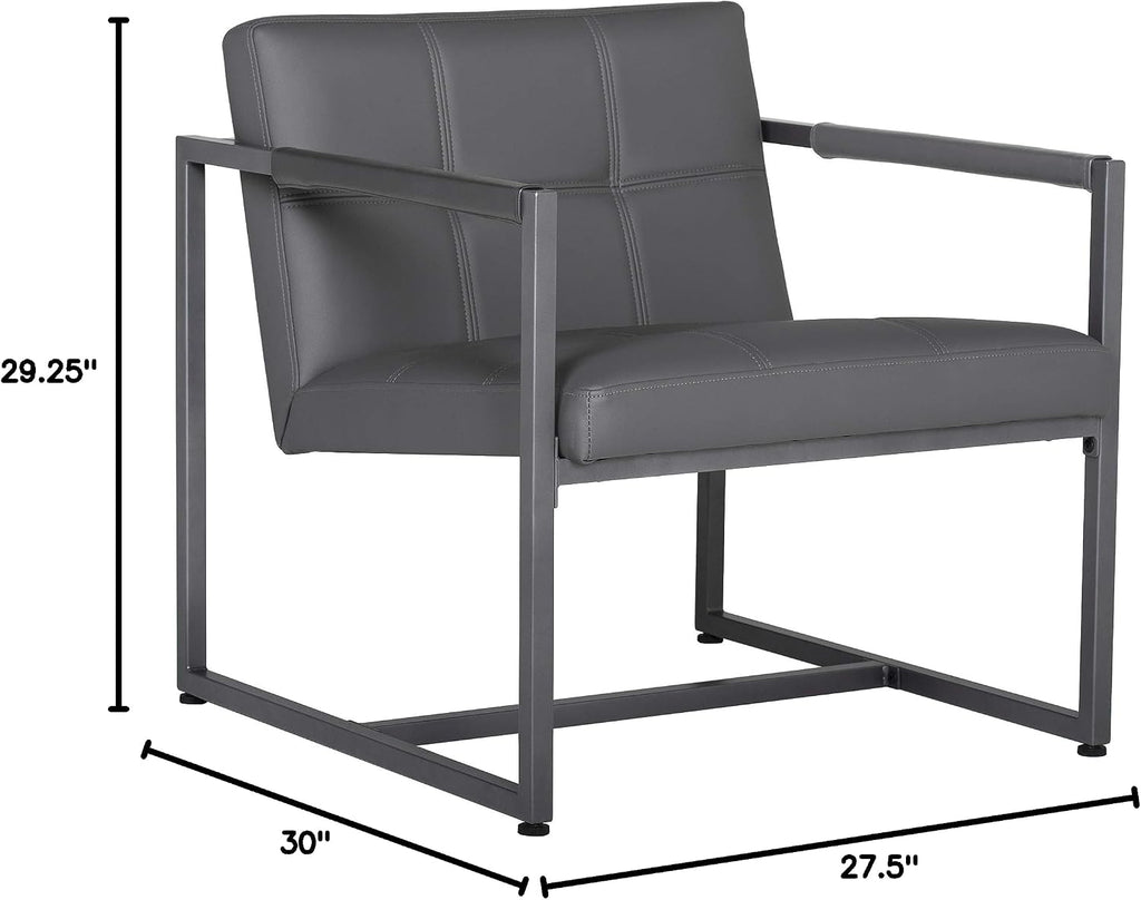 Studio Designs Home Modern Accent Chair Camber Mid-Century, Pewter Grey Metal Frame & Smoke Bonded Leather