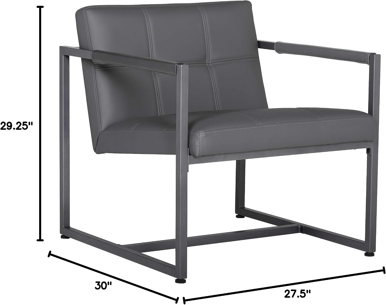 Studio Designs Home Modern Accent Chair Camber Mid-Century, Pewter Grey Metal Frame & Smoke Bonded Leather