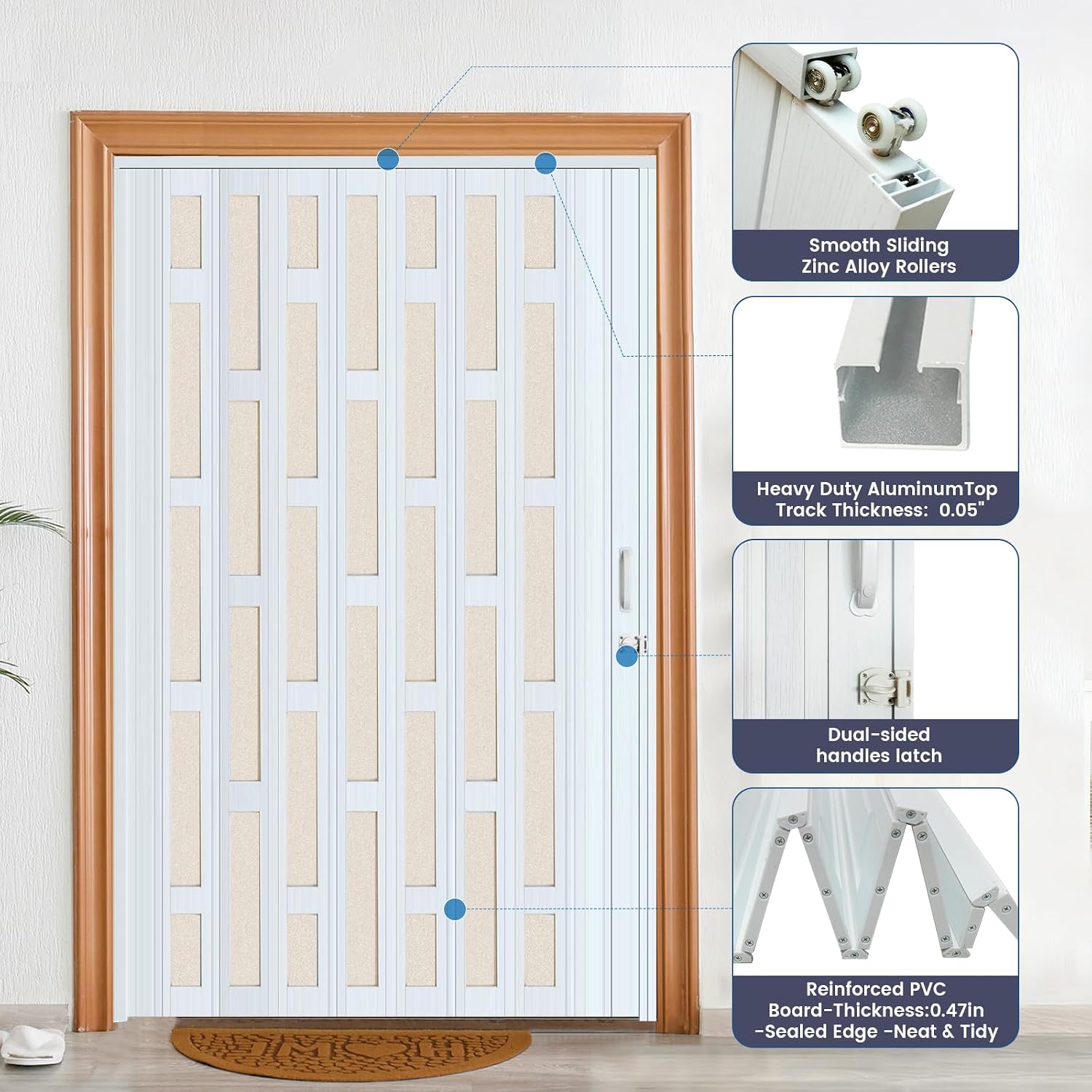 DIYHD 60X80in Glass Accordion Door, Large PVC Folding Door with Frosted Acrylic Panel for Privacy & High Light Transmission – Ideal for Oversized Openings, Space-Saving Closet or Room Divider