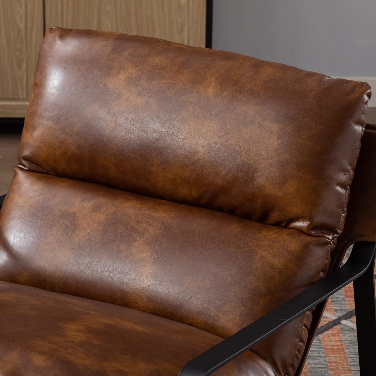 Ya-Home Mid-Century Accent Chair Set of 2, Comfy PU Leather Side Chair with Armrest, Upholstered Leisure Chair with Black Metal Frame for Living Room Bedroom Reception Room, Brown