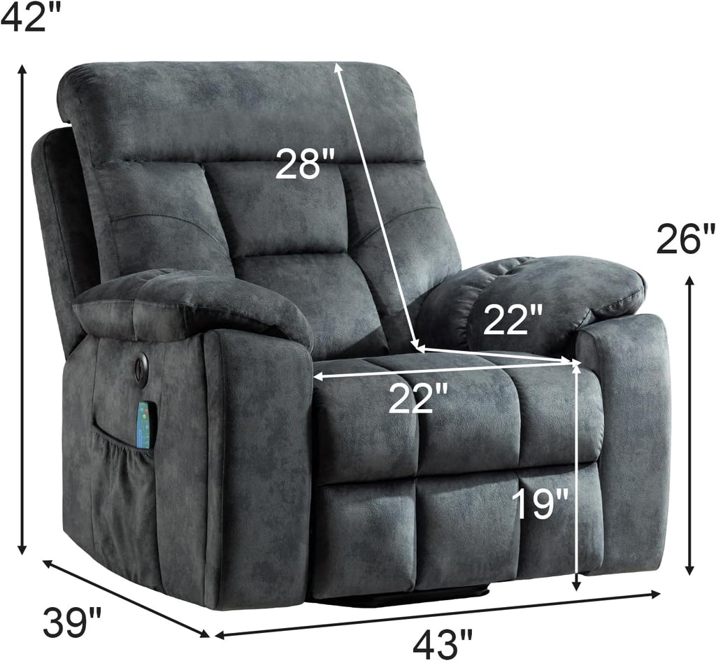 EBELLO Power Lift Recliner Chair with Massage and Heat, Soft Fabric Massage Recliner for Adults with Hidden Cup Holders, Side Pocket, Overstuffed Single Sofa for Living Room, Dark Greenish-Grey