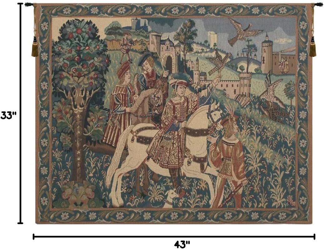 C Charlotte Home Furnishings Inc. Falcon Hunt II Belgian Tapestry Wall Hanging | Viscose Cotton and Polyester Blend Wall Art | 33 in. x 43 in | Home Decor Accents