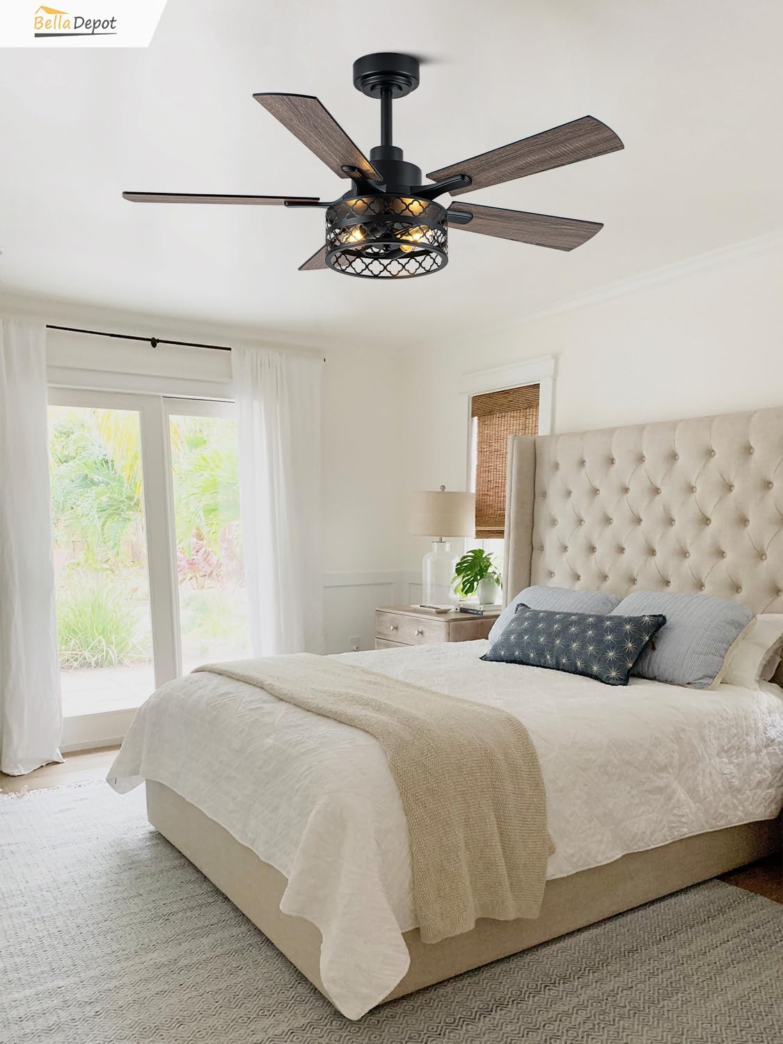 Bella Depot 46' Ceiling Fan with Light Farmhouse Caged Chandelier Fan with Remote Vintage Rustic Indoor Fandelier with Silent Motor for Dining Living Room Bedroom, (Bulbs not Included)