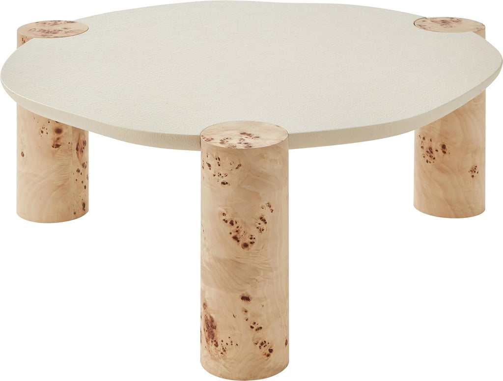 Meridian Furniture 99037-CT Thor Collection Modern | Contemporary Coffee Table with Rich Burl Veneer Legs, White Resin Top, 37.5' W x 37.5' D x 16' H