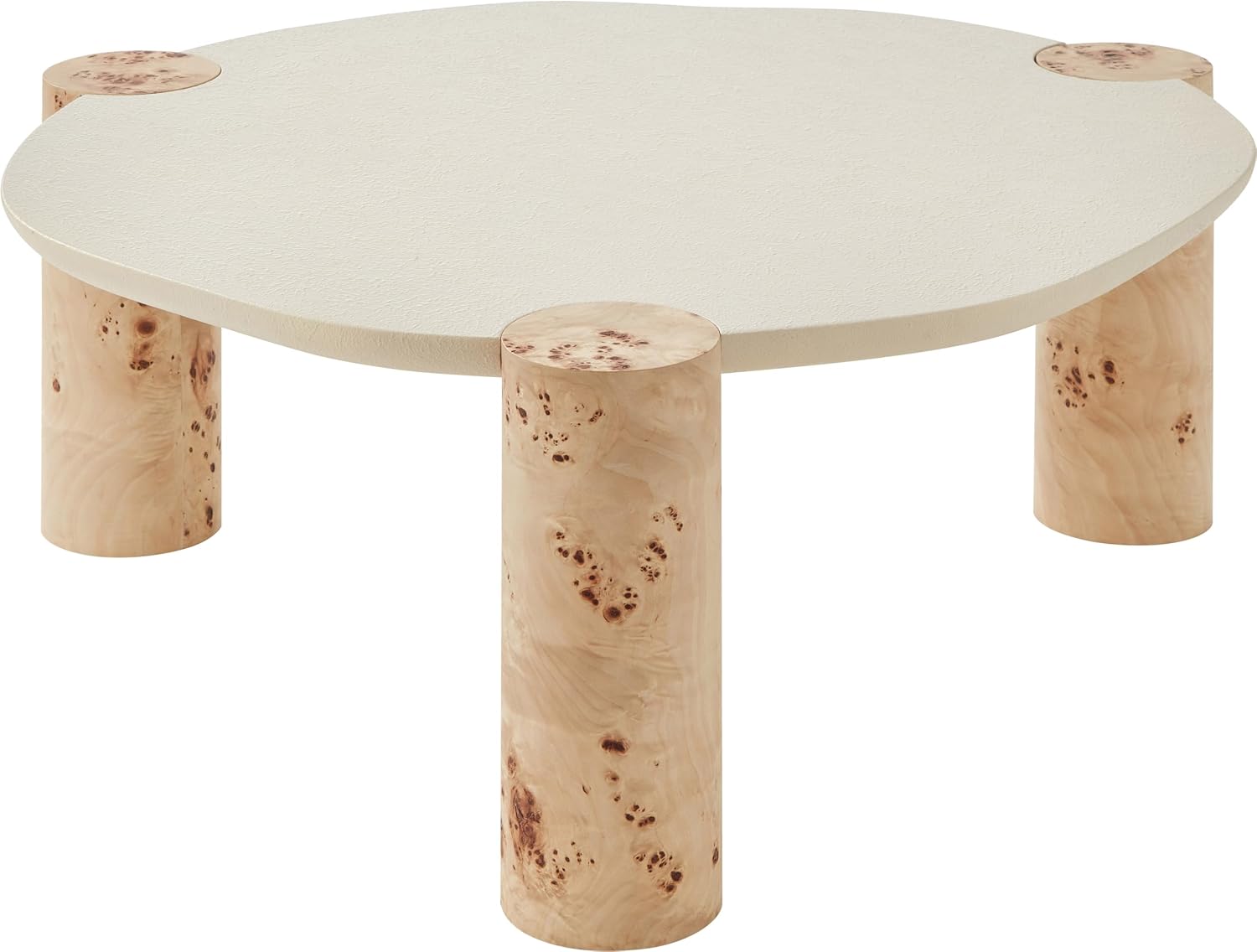 Meridian Furniture 99037-CT Thor Collection Modern | Contemporary Coffee Table with Rich Burl Veneer Legs, White Resin Top, 37.5' W x 37.5' D x 16' H