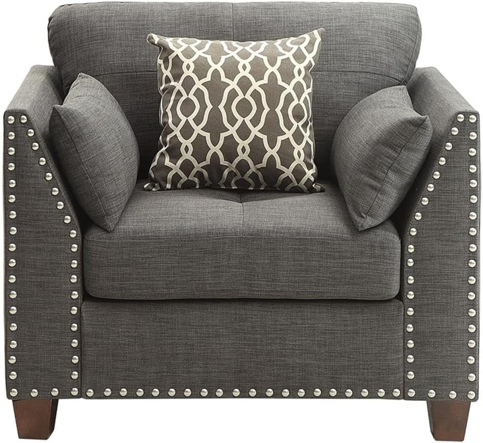 Acme Laurissa Track Arm Chair with Nailhead Trim in Light Charcoal Linen