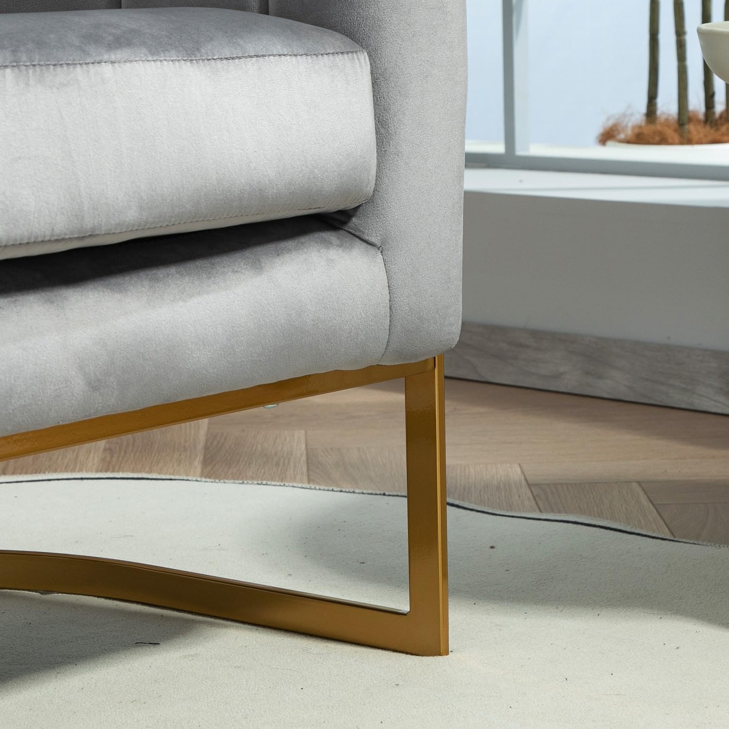 Container Furniture Direct Velvet Modern Accent Armchair - Luxury Gold Frame | Versatile Seating for Living Room, Bedroom, Office, Grey