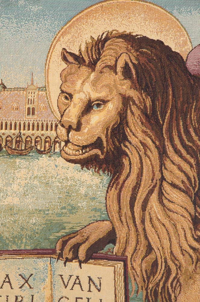 Charlotte Home Furnishings Inc. Lion Arrives In Venice Italian Tapestry Wall Hanging 26 X 46 Inch Viscose Cotton And Polyester Blend Wall Art Perfect for Home And Wall Decor By Vittore Carpaccio