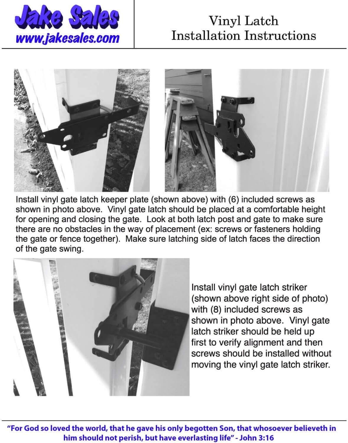 Jake Sales - Stainless Steel Extended Gate Latch Black (for Vinyl, Wood, PVC etc Fencing) Fence Gate Latch w/Mount Hardware - CASE Qty 12