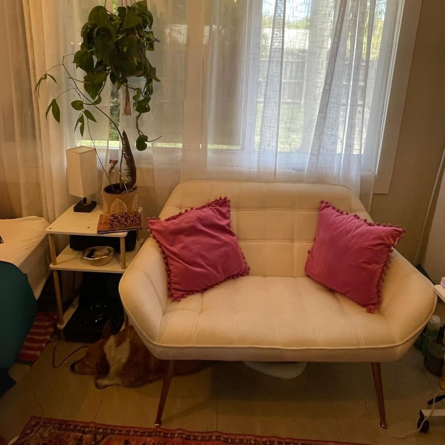 48'Small Loveseat Sofa, Modern Velvet Upholstered Mini Couch 2-Seater Fluffy Love Seat with Quilting Backs and Metal Legs for Small Space Living Room, Bedroom, Beige