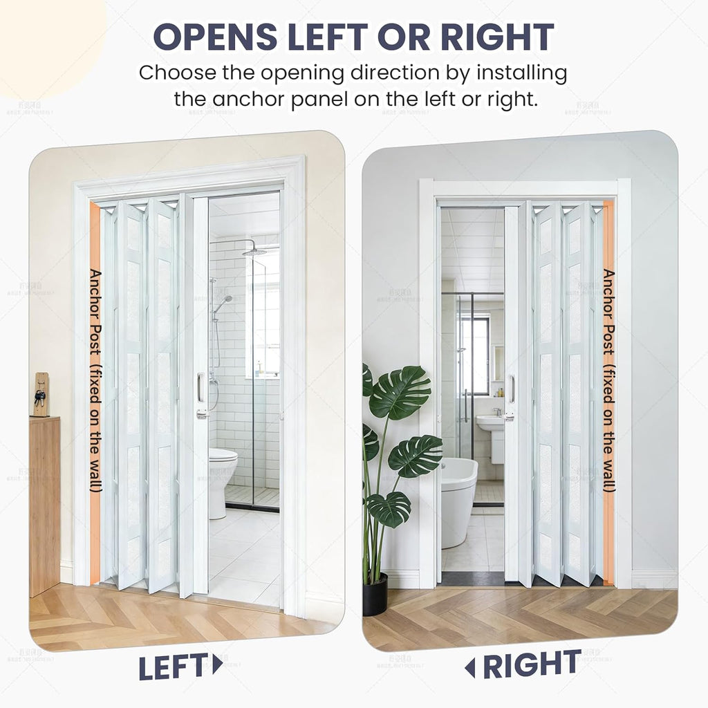 DIYHD 72X80in Glass Accordion Door, Large PVC Folding Door with Frosted Acrylic Panel for Privacy & High Light Transmission – Ideal for Oversized Openings, Space-Saving Closet or Room Divider