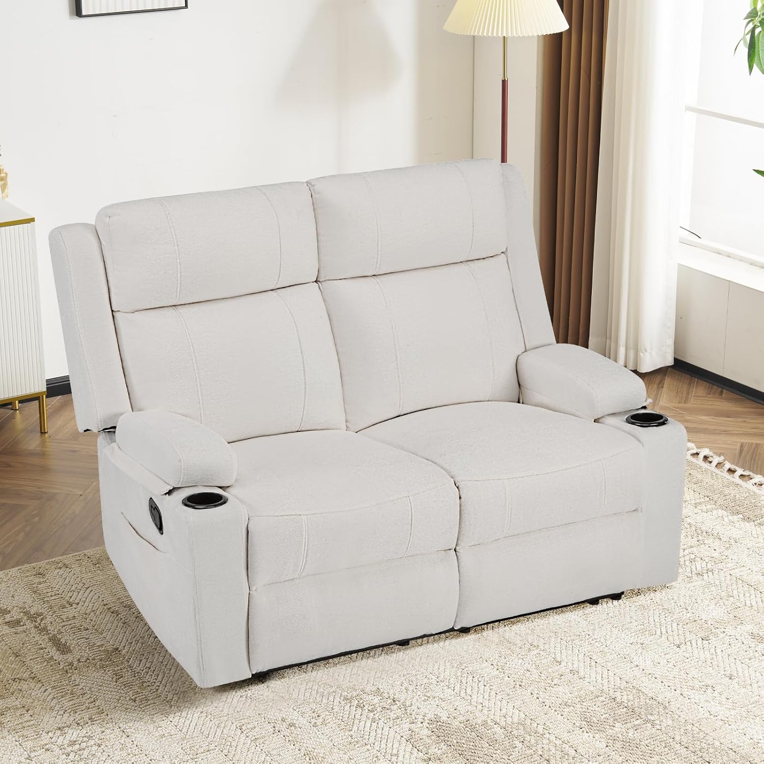 Loveseat Recliner, Loveseat Sofa with Adjustable Footrest, Wall Hugger Recliner for Living Room & Home Theater & RV(Beige)