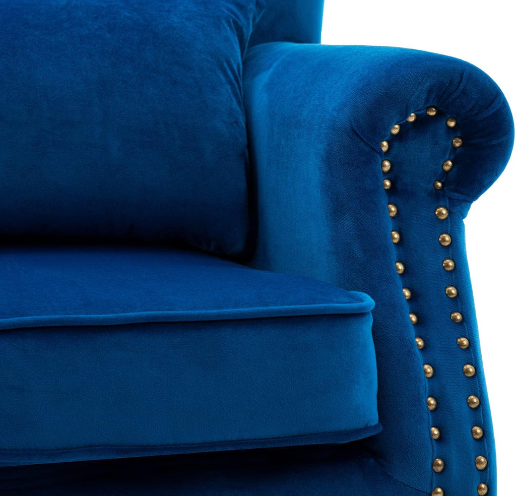 Kmax Blue Accent Chair Velvet Wingback Chair with Pillow Nail-Head Channel Tufted Oversized Club Chair for Living Room Bedroom Guest Room