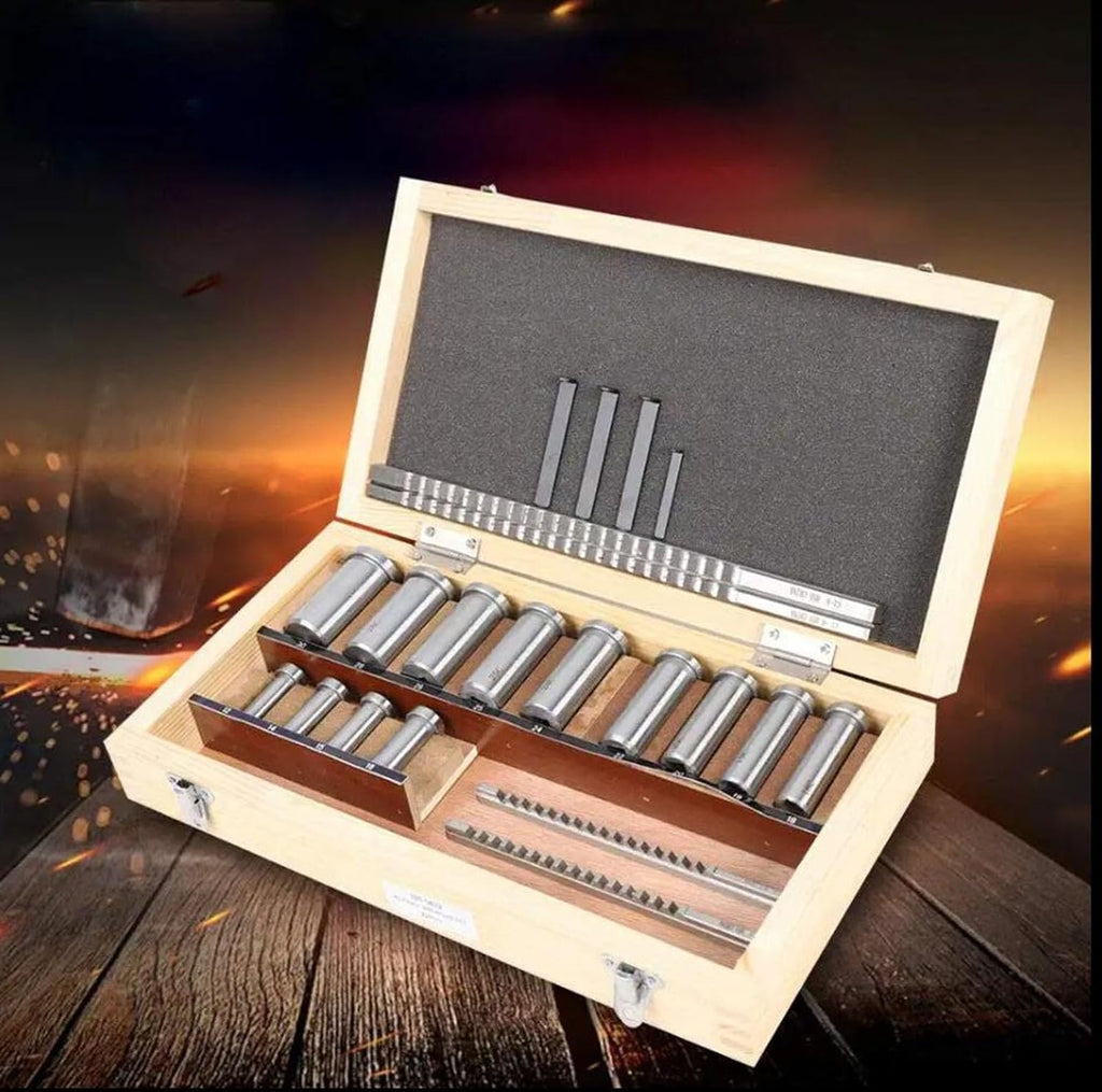 22 Pcs Keyway Broach Kit, HSS Industrial Tools for Lathe Metric Size 4 pcs Broach & 13 Collared Bushing & 5 Gaskets Cutting Tools for Lathe Keyway Size B-4mm,B-5mm,C-6mm,C-8mm