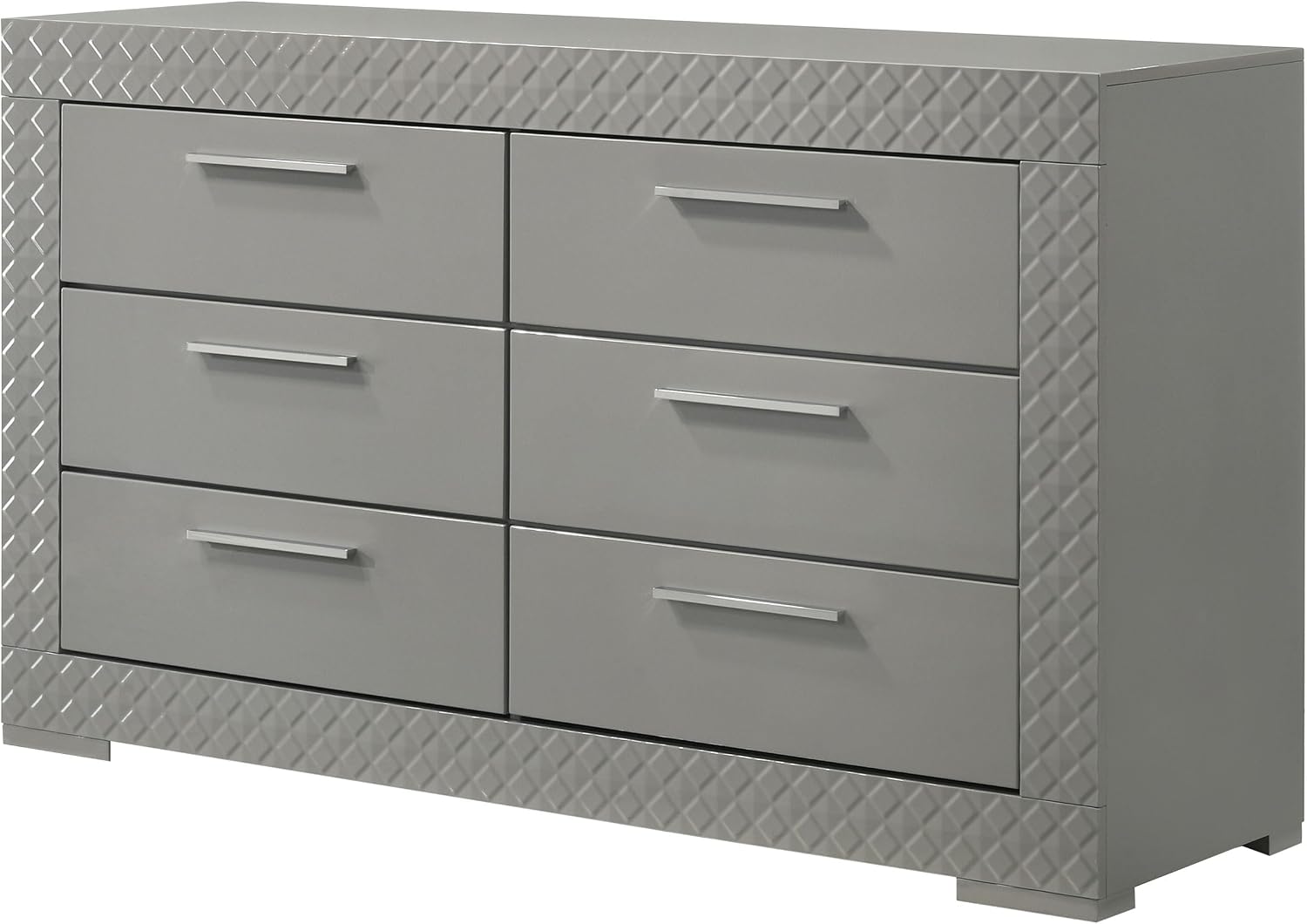 Coaster Home Furnishings - Ives - Wood - 6-Drawer Dresser with Contemporary Style, Tile Emboss, Felt-Lined Top, Metal Handles, Metal Extension Glides - Bedroom - Grey High Gloss - 224973