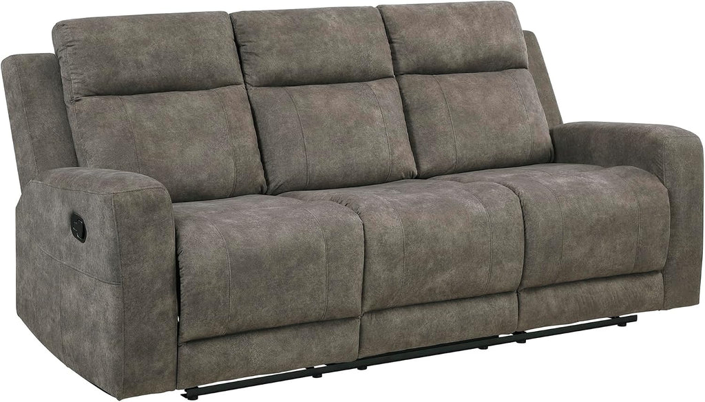 Lexicon Manual Double Reclining Sofa, Textured Microfiber Upholstered 3 Seater Manual Sofa Recliner for Living Room, Wall Hugger, Track Arm, Easy Assembly, Brown