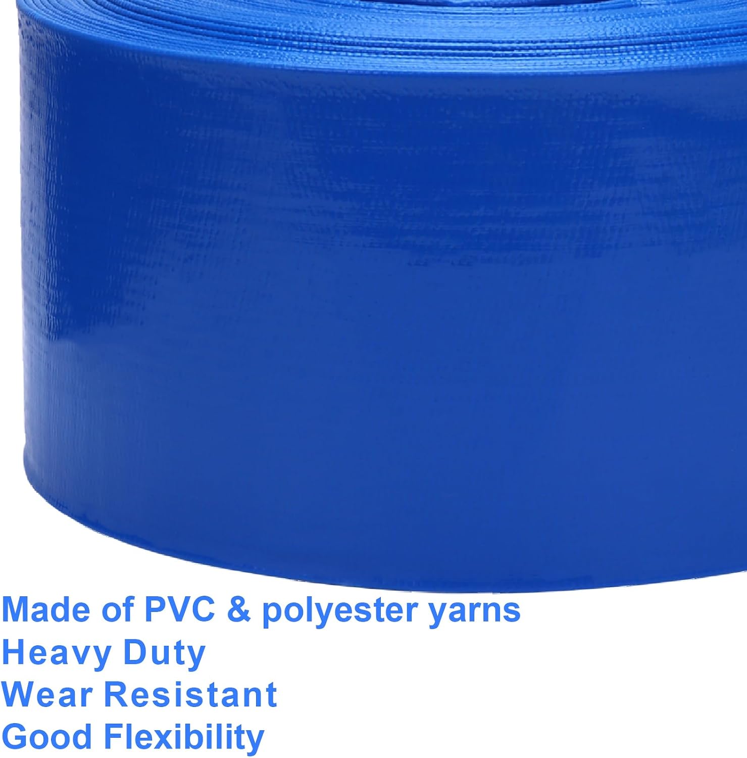 Lay-Flat Pool Backwash Hose - 4' x 100Ft Reinforced Heavy Duty PVC Discharge Hose Weather-Proof Vinyl Pool Drain Hose for Water Transfer with 2 clamps