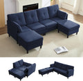 PUREMIND Sectional Couches for Living Room, Modern Snow Velvet U-Shaped Sofa Couch with Double Chaise, Upholstered 4 Seater Home Sofa for Living Room, Apartment, Office,Blue