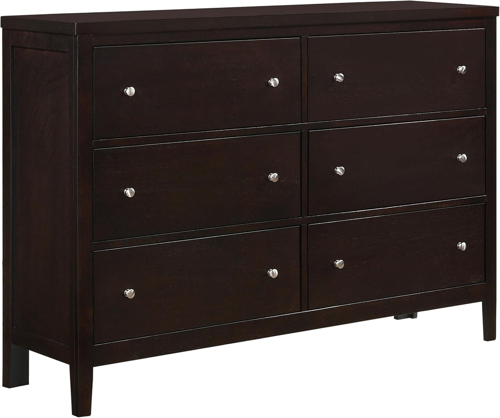Coaster Home Furnishings - Carlton - Wood - 6-Drawer Dresser with Contemporary Style, Wide Drawers, Round Knobs, Rectangular Structure, Tip-Over Restraint - Bedroom - Cappuccino - 202093