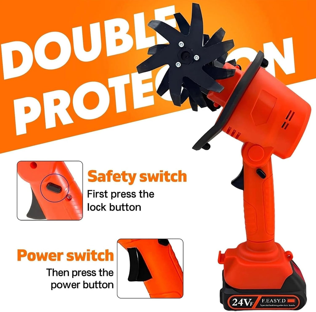 21V Cordless Tiller for Gardening, 360 RPM Electric Garden Tiller, 2-in-1 Powered Mini Cultivator with 2×2.0Ah Batteries & Charger, 5' Tilling Width, 4' Depth, for Lawn/Soil Cultivation (with Pole)