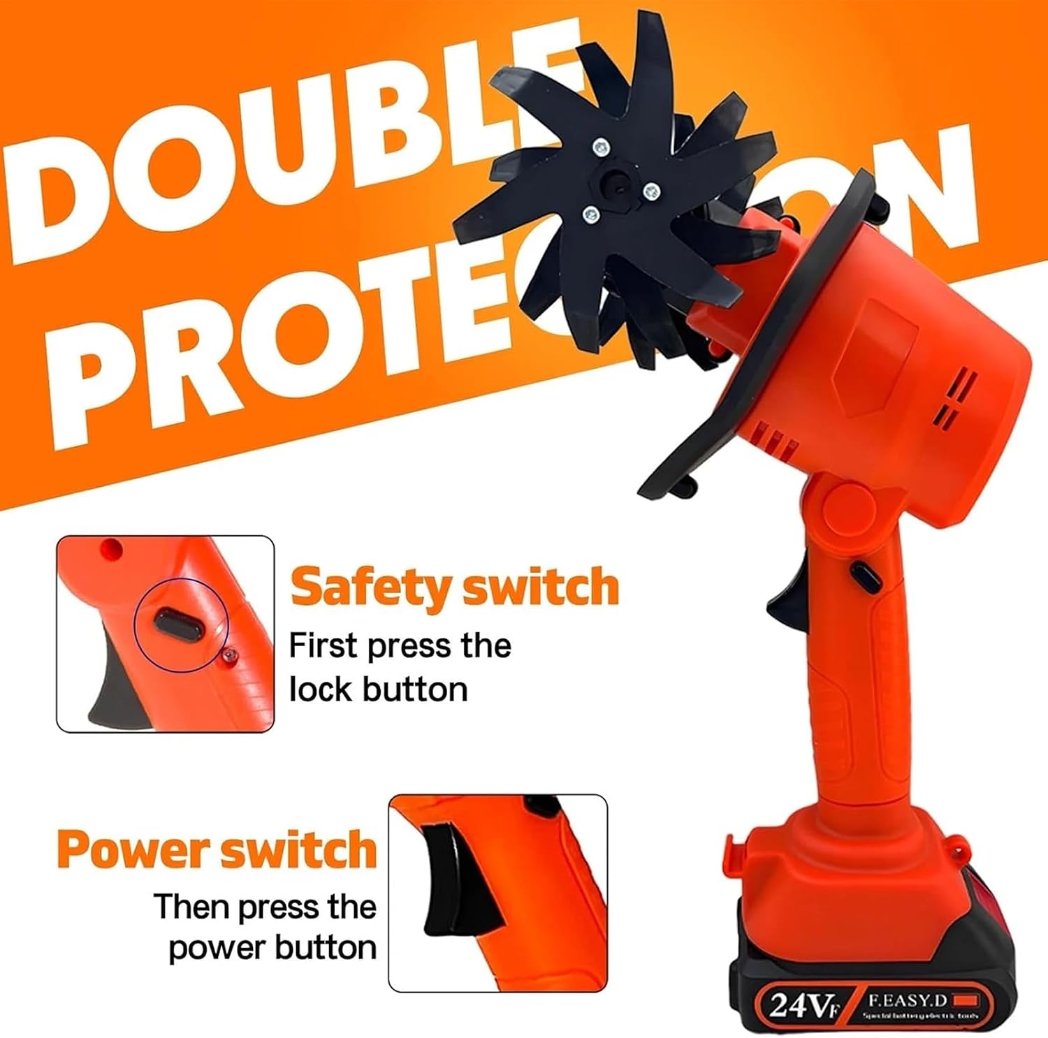 21V Cordless Tiller for Gardening, 360 RPM Electric Garden Tiller, 2-in-1 Powered Mini Cultivator with 2×2.0Ah Batteries & Charger, 5' Tilling Width, 4' Depth, for Lawn/Soil Cultivation (with Pole)