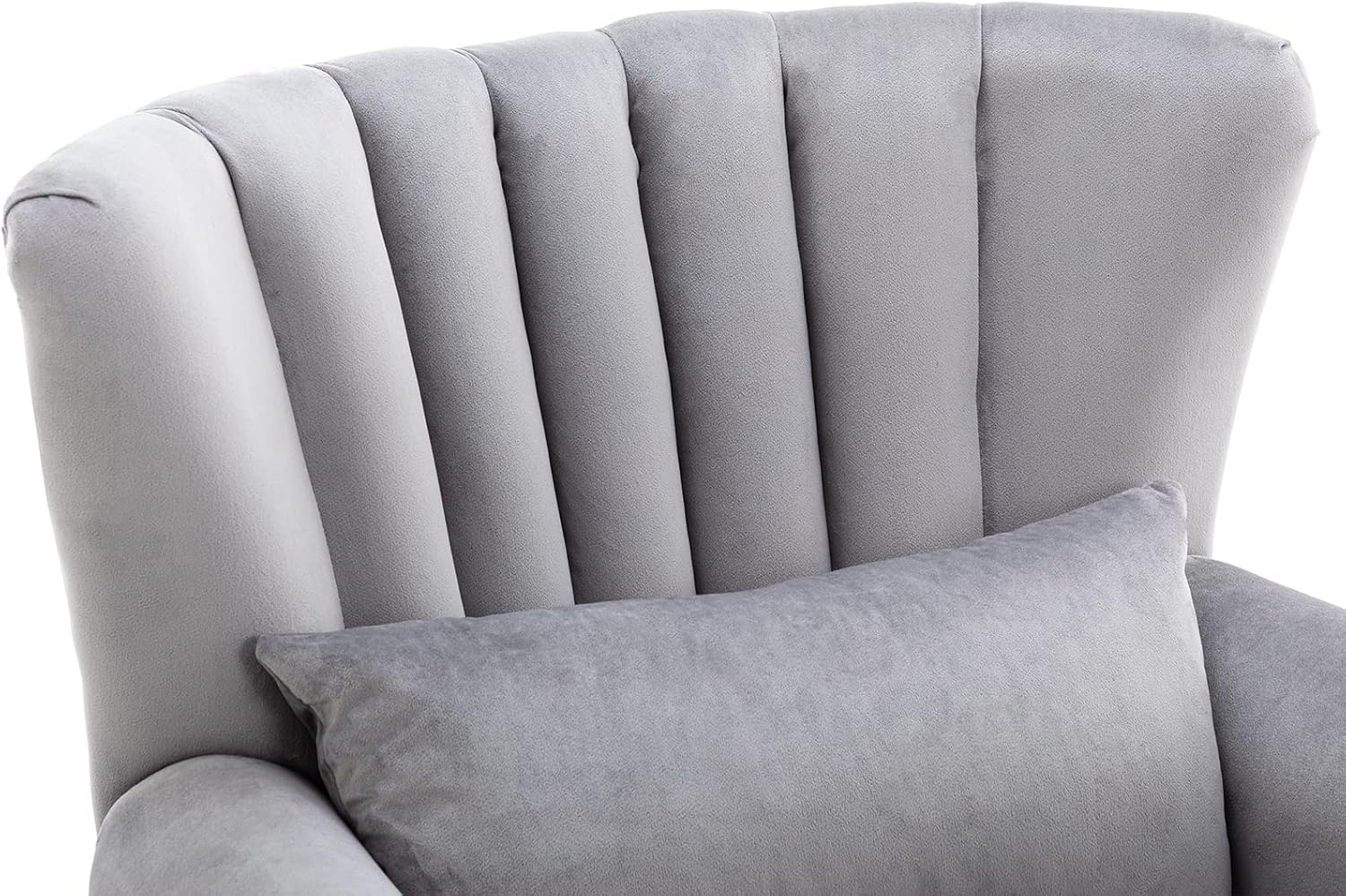 Kmax Grey Accent Chair Velvet Wingback Chair with Pillow Nail-Head Channel Tufted Oversized Club Chair for Living Room Bedroom Guest Room