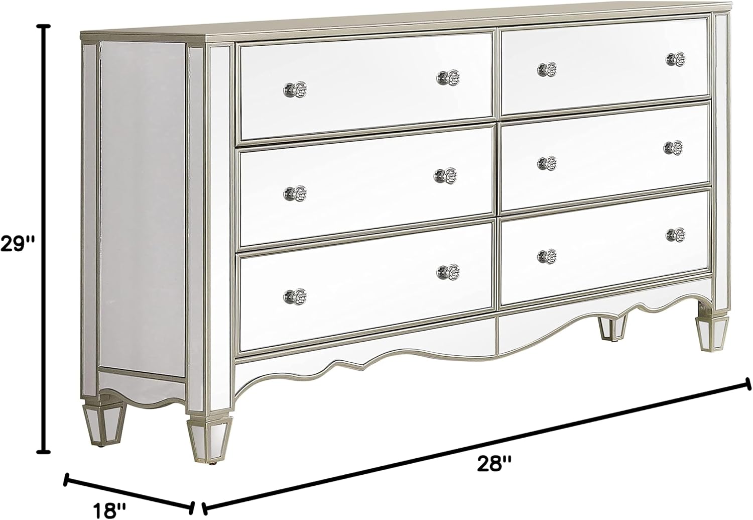 HOMES: Inside + Out Bowne Glam 2-Piece Wood USB Port Nightstand and 6-Drawer Dresser Set for Bedroom, Silver