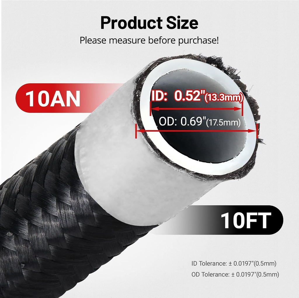 EVIL ENERGY 10AN PTFE Fuel Line Kit, AN10 E85 Nylon Braided Fuel Hose kit 10FT Black PTFE Hose