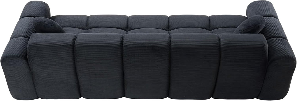 98.4-Inch Oversized Boneless Cloud Couches Deep Seat Foam Sofa Couch with 2 Round Toss Pillows, Luxury Corduroy Upholstered 3 Seat Tufted Loveseat, Cloud Sofa in a Box