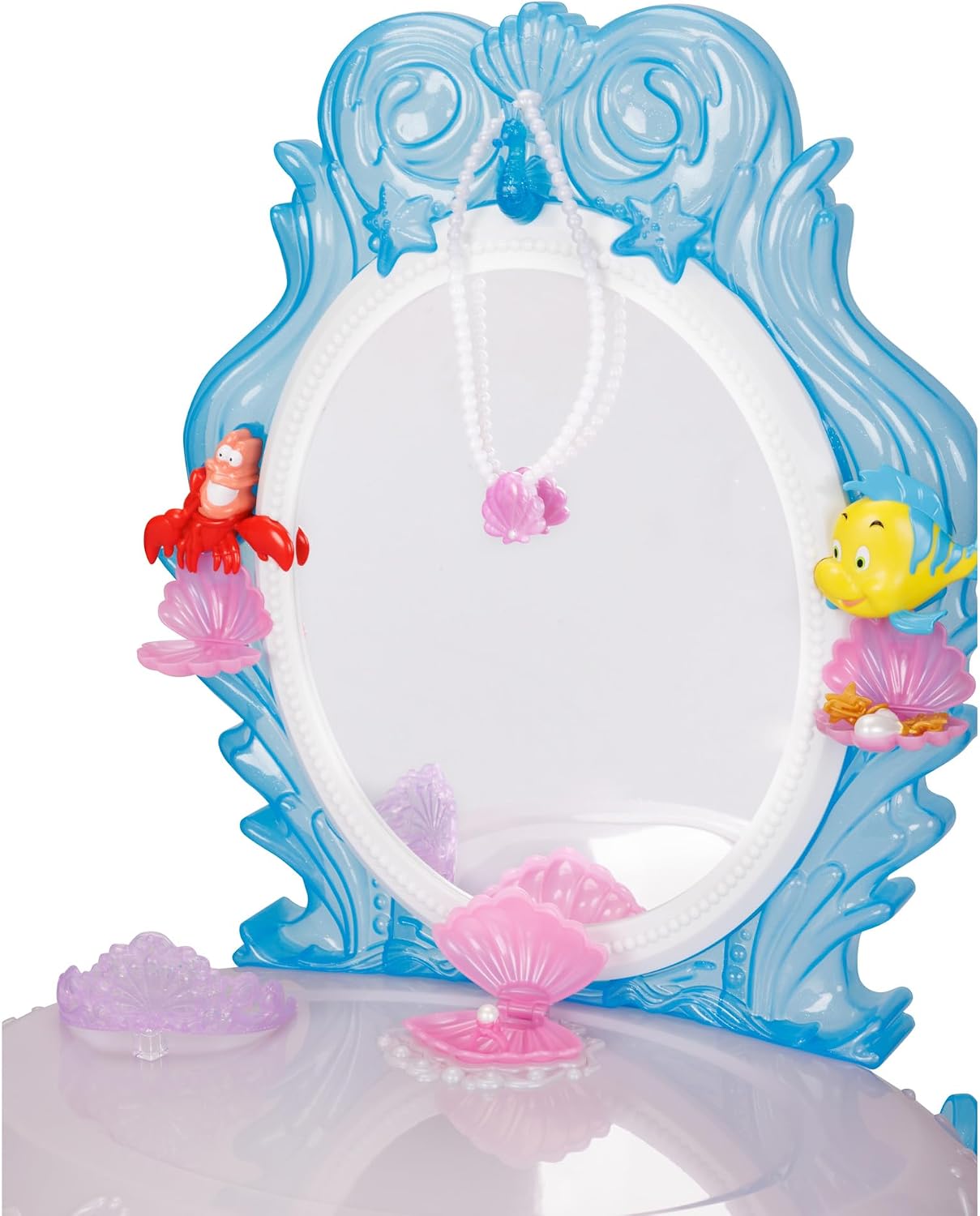 Disney Princess Ariel Vanity for Girls with Lights & Sounds, Plays 'Under The Sea' - Magical Light Up Effect Looks Just Like Water! Pretend Play Girls Vanity Set with Mirror and Stool