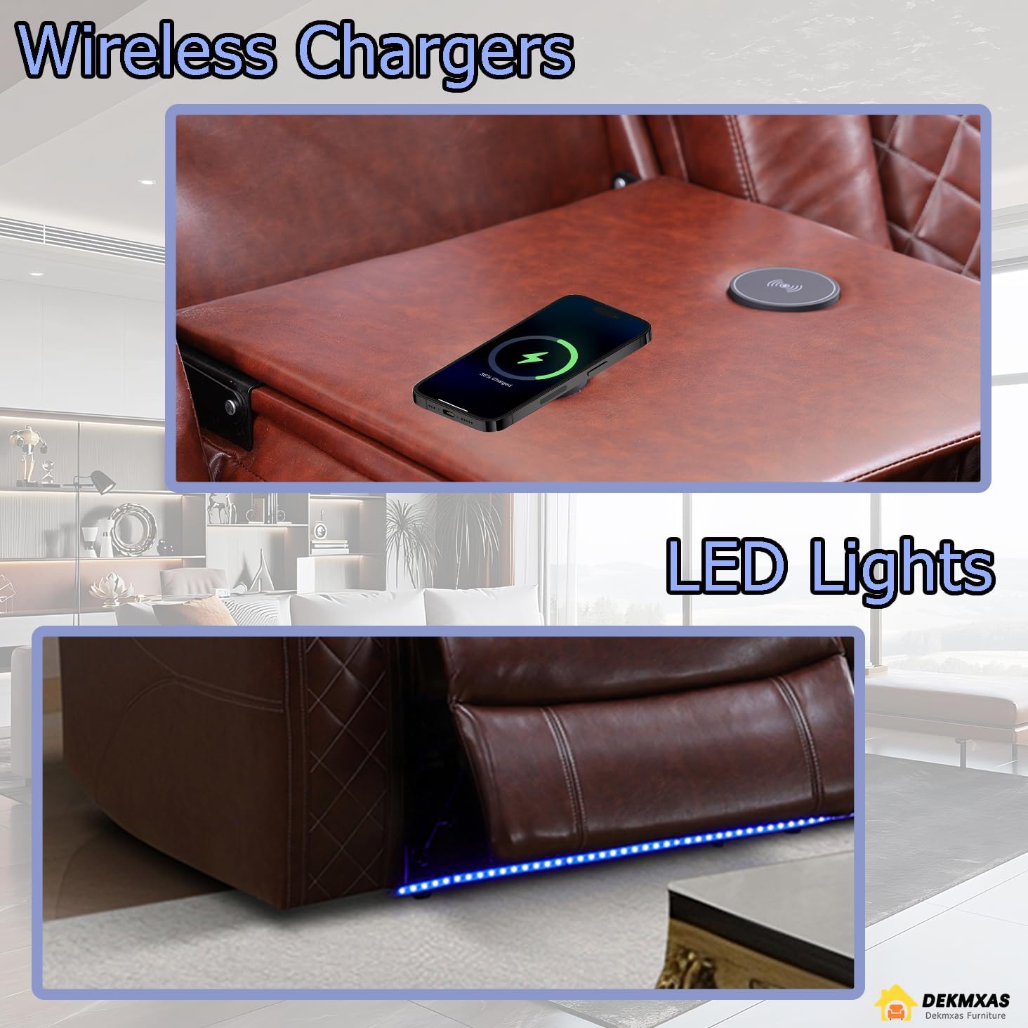 Living Room Set Brown Breathing Leather Sofa Living Room Furniture Set Power Recliner Manual Sofa,Loveseat and Chair with Cup Holders/Storage Console/LED Light for Living Room
