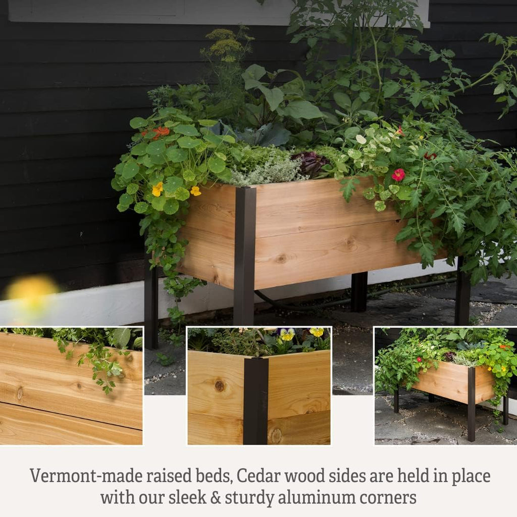 Gardener's Supply Company Raised Garden Bed Elevated Cedar Planter Box | 2' x 4' Heavy Duty Standing Garden Planters for Outdoor Plant Vegetables & Flower Gardening Perfect for Patio, Lawn & Backyard