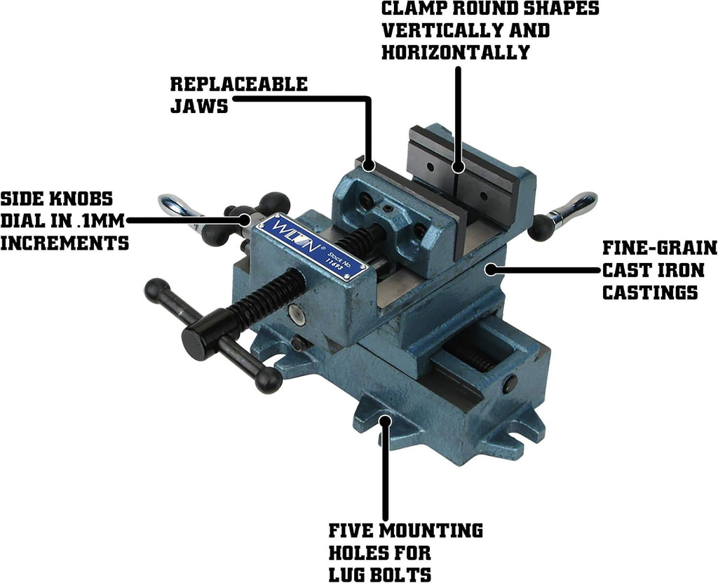 Wilton Cross-Slide Drill Press Vise, 4' Jaw Width & Max Opening, 1-3/8' Jaw Depth (Model CS4)