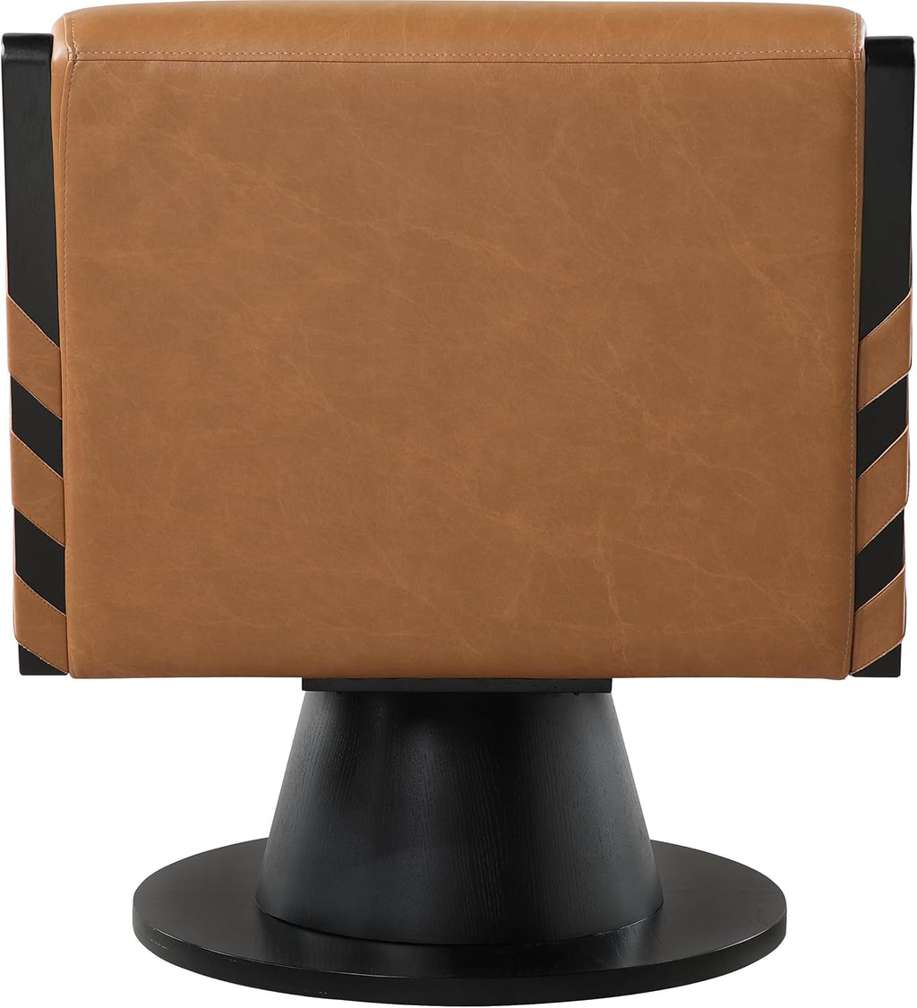 Meridian Furniture 33002Cognac Millwin Collection Art Deco Swivel Accent Chair with Rich Cognac Vegan Leather, Black Finish, Solid Wood Frame and Base, 28' W x 30' D x 32.5' H, Cognac