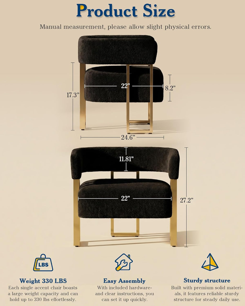 AODAILIHB Mid Century Sherpa Boucle Accent Chair Set of 2, Modern Armchair Black Bucket Chair Comfy Side Chair Arm Chairs for Living Room, Office, Club, Reading Nook (2, Black)