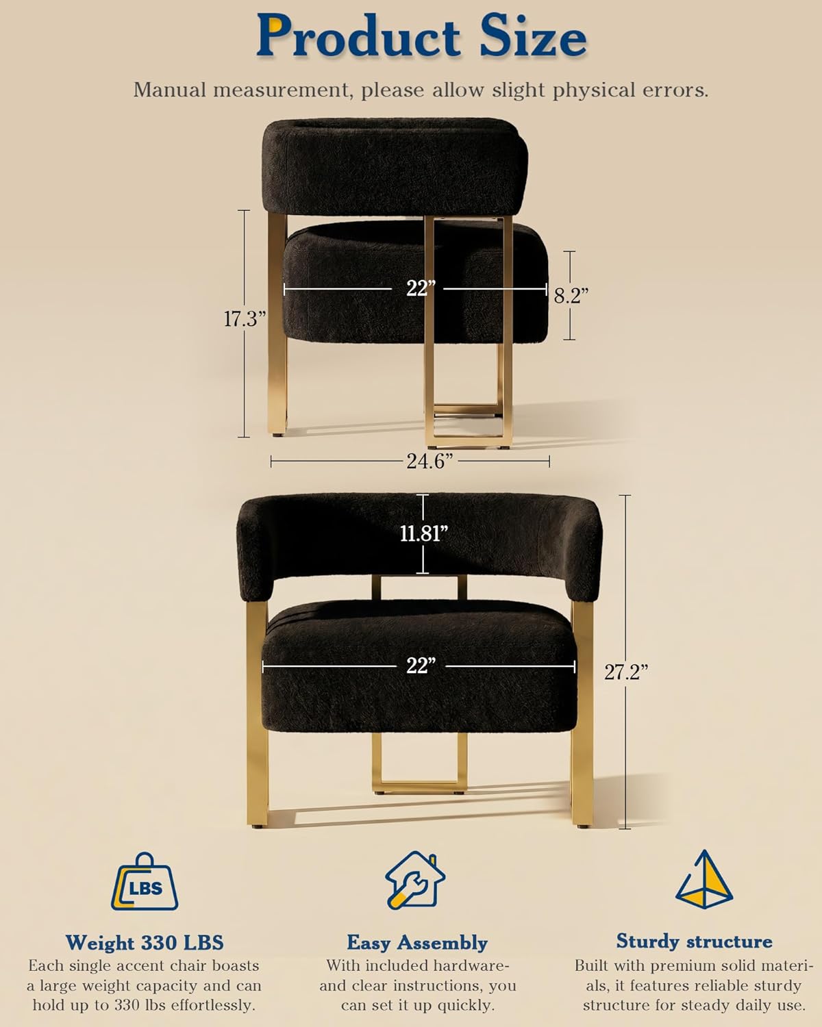 AODAILIHB Mid Century Sherpa Boucle Accent Chair Set of 2, Modern Armchair Black Bucket Chair Comfy Side Chair Arm Chairs for Living Room, Office, Club, Reading Nook (2, Black)