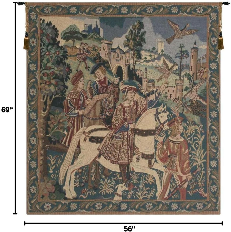 C Charlotte Home Furnishings Inc Falcon Hunt Belgian Tapestry Wall Hanging | Viscose Cotton and Polyester Blend Wall Art | 69 in. x 56 in | Home Decor Accents