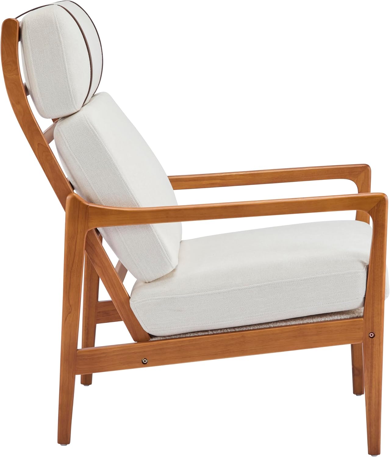 Christopher Knight Home Nadine Wooden Club Chair, Upholstered Accent Chair, Cushions Support Armchair, Comfy Lounge, Single Reading Sofa, Solid Wood Frame Armchair for Living Room Home, Beige+Teak