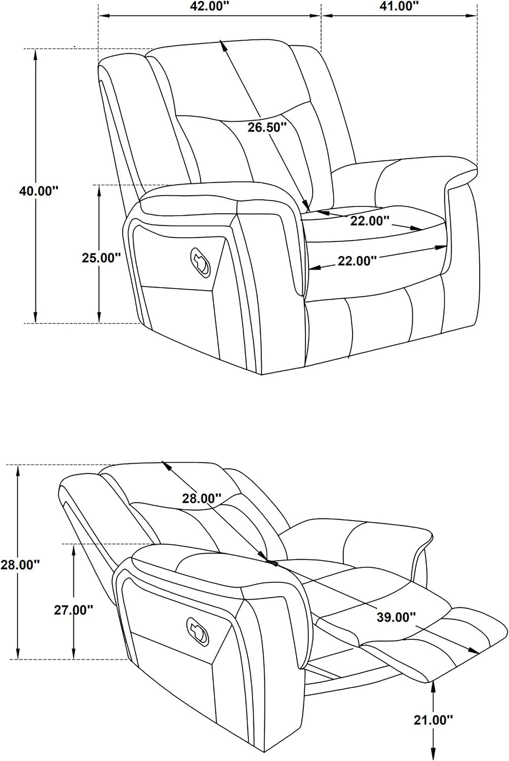 Coaster Home Furnishings - Conrad - Leatherette Upholstered Glider Recliner Chair with Overstuffed Arms, Pocket Coil Seating, and Ergonomic Lever - Living Room - 33-Inch - Gray - 650356