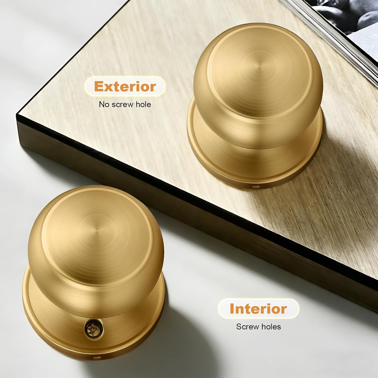 Probrico Champagne Bronze Interior Door Knob for Hallway, Champagne Door Knobs Closet Door Knob, Passage Door Knobs with Round Ball Knob, 10 Pack